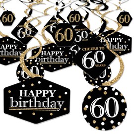 Adult 60th Birthday - Gold - Birthday Party Hanging Decor - Party Decoration Swirls - Set of 40