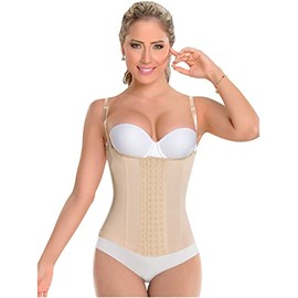 M&D C-4053 Fajas Colombianas Reductoras y Moldeadoras Open Bust Compression Vest Shaper for Women Beige L