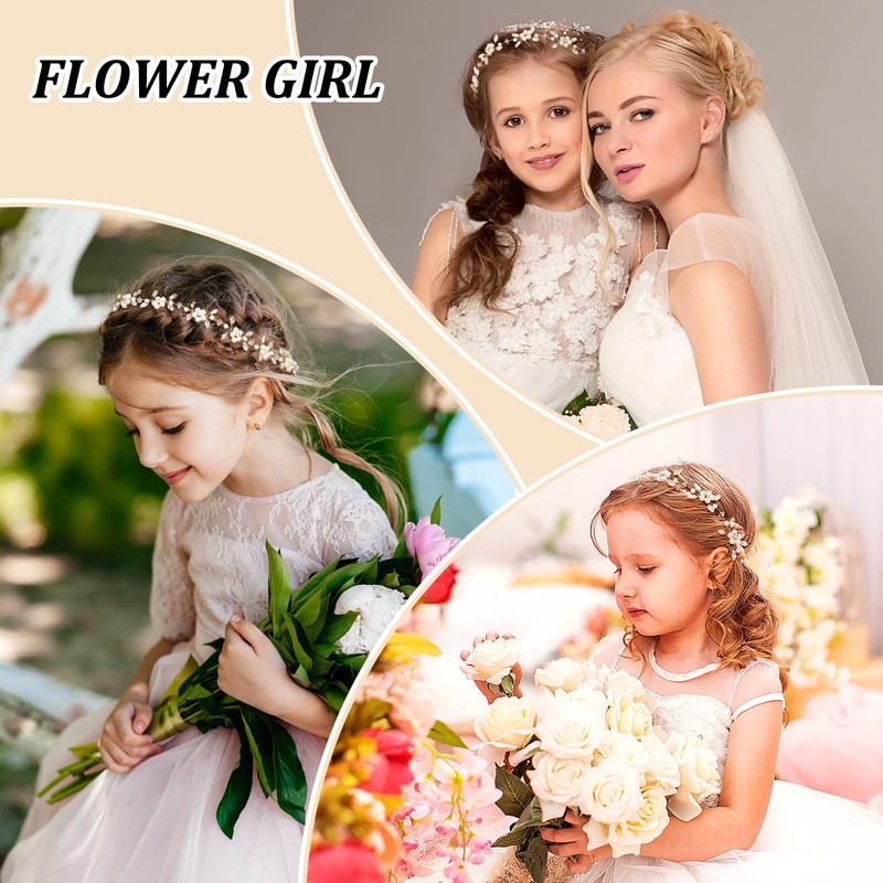 Yolev Flower Girl Headpiece with Streamers Gold Wedding Headband for