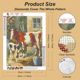 Acudotr Diamond Painting Adult Set, 5D Milk Cow Diamond Painting Kits Pictures for Adults, DIY Diamond Painting Diamond Art Kits Set for Wall Decoration, 30 x 40 cm