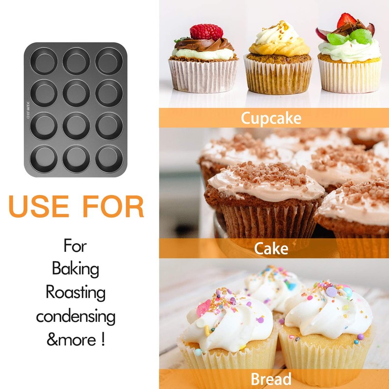 CHEFMADE 12 Cups Muffin Pan Set, 2 Packs Bakeware Non-Stick