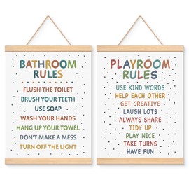 EliteSign Educational Preschool Learning Posters, Play Room Poster for Toddlers, Bathroom Rules Banner Wall Hanging Decor for Classroom Nursery Kids Room, 12x17 Inch Set of 2