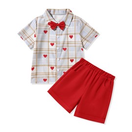 Sinda - Conjunto de ropa de San Valentín para bebé y niño, diseño de corazón de amor, camisa de corazón rojo, pantalones cortos de San Valentín, 12M-5T, Blanco sucio, 4-5 Años