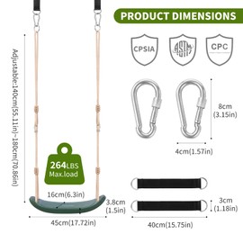 Fionrziy Weatherproof Kids Swing Seat,264lbs Heavy Duty Tree Swing with Ergonomic Design, Includes Hanging Straps & Carabiners for Tree or Swing Set, Outdoor Playground & Backyard Replacement - Green