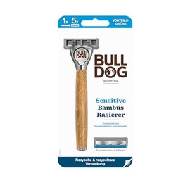 BULLDOG - Nassrasur für Männer | Sensitive Rasierer mit Bambusgriff | Rasierer + 4 Ersatzklingen | 5-fach Klinge