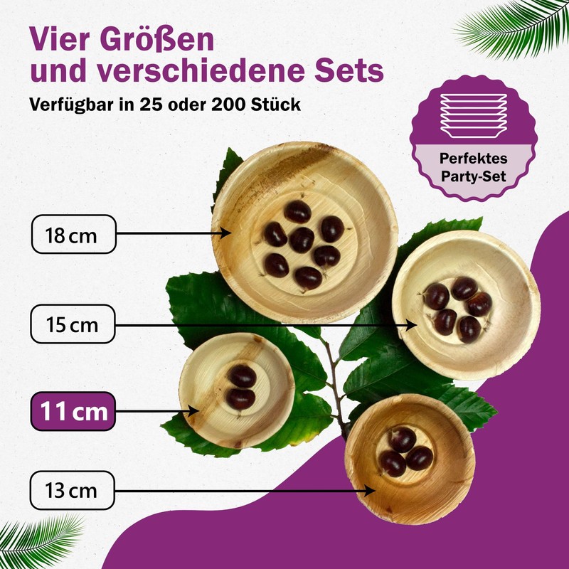 Waipur Organic Palm Leaf Bowls – 25 Bowls Diameter 11