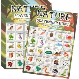 30 Pcs Nature Scavenger Hunt Cards 5 x 7 inch Road Car Travel Activities Camping Outdoor Indoor Seek and Find Nature Theme Scavenger Hunt Card of Family Educational Exploration Kit