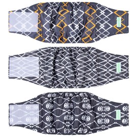 wegreeco Washable Male Dog Belly Band (Stylish Pattern)- Pack of 3 - Washable Male Dog Belly Wrap, Dog Diapers Male (Black Geometric, Large)