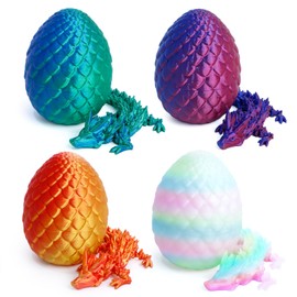 4 Pack 3D Printed Dragon Egg Small, Easter Eggs with Dragon Inside, Articulated Crystal Dragon Fidget Toy, Easter Basket Stuffers(Blue+red+Green+Glow)
