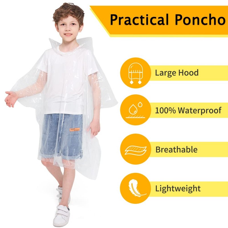 Opret 5 Pack Rain Ponchos for Kids, Disposable Rain Ponchos