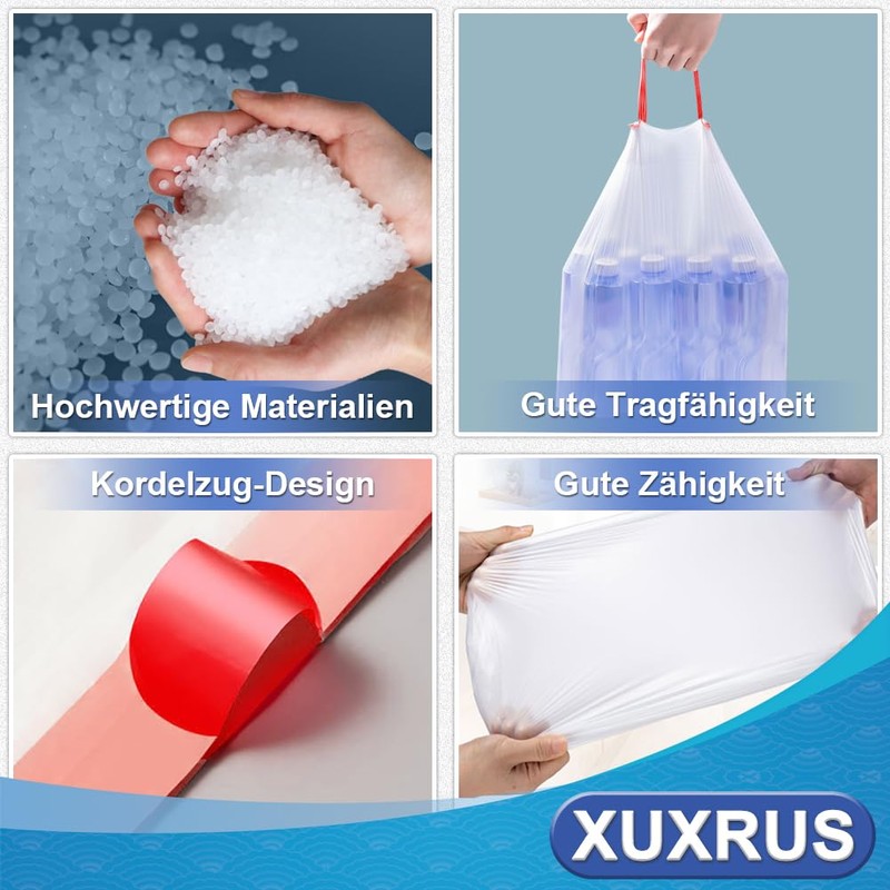 XUXRUS Bin Liners 10 Litre Bin Bags with Drawstring, Pack