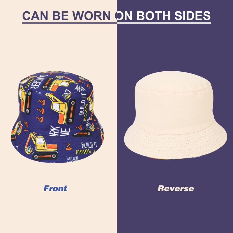 QKURT Kids Sun Hat, Summer Sun Protection Bucket Hat Reversible