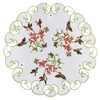 Decorative Round Table Topper with Hummingbirds and Flowers, White Embroidered