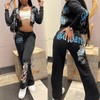 2 Piece Sets Womens Clothing Letter Print Sweatsuit Hoodie Zipper