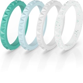 ThunderFit Thin Silicone Wedding Rings for Women, Triangle Diamond Stackable Rubber Engagement Bands 2.8mm Wide 2mm Thick - 1/4/8 Variety Multipack