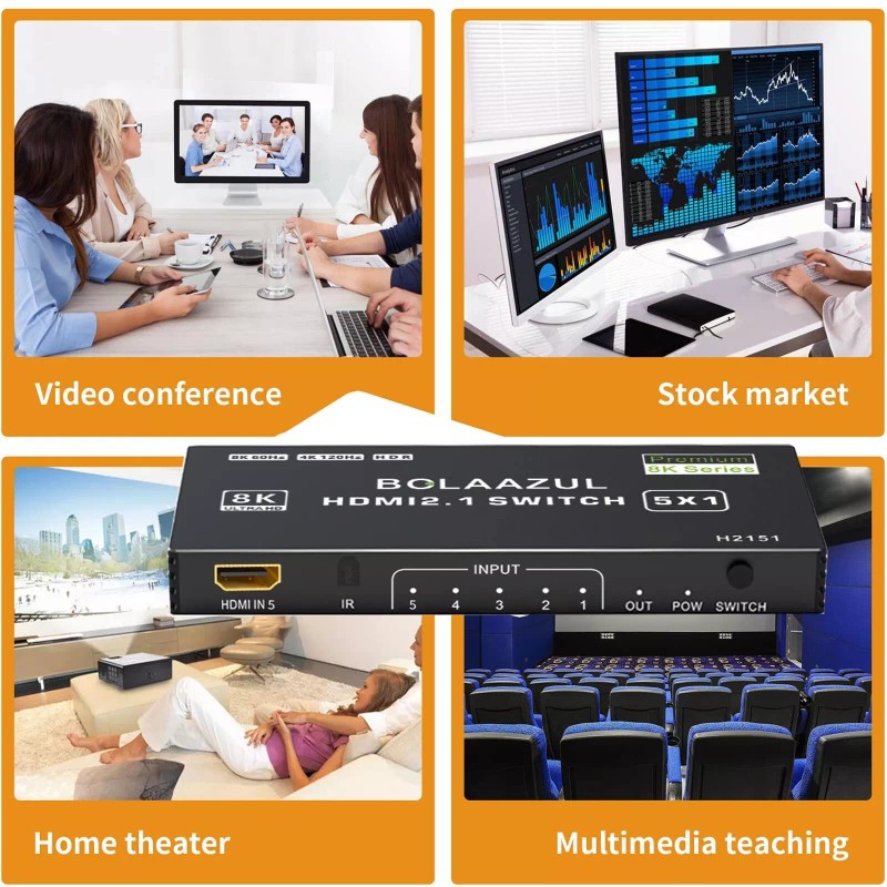 BolAAzuL 8K HDMI 2.1 Switch 120Hz 4K 5 in 1