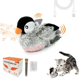 ipawspace Interactive Flapping Bird Cat Toy with Catnip, Musical Sound (can Turn Off), Satisfy Cat's Natural Huting Instinct, Soft Plush Washable Cover, Moving Toy for All Breeds Cats(Gray)