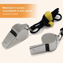 2PCS Fischietto in Acciaio Inossidabile, con Cordino in Nylon, Fischietto Arbitro, Fischietto Emergenza