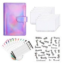 A6 PU Leather Colorful Aurora Magnetic Buckle Budget Organiser Budget Planner Financial Planner Budget Binder for Budgeting Money Saving Folder