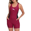 Halcurt Women's Boyleg One Piece Swimsuit with Pocket Racerback Athletic