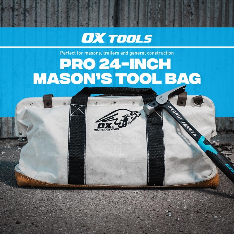 OX Tools 24 Inch Canvas Mason Tool Bag Canvas Utility