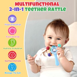 LinStyle Baby Toys 0-6 Months,Baby Montessori Sensory Teething Toys, Anti-Strangling Design,Newborn Shaker Grab Learning Developmental Toy Gift for 3 6 9 12 Month Boys Girls