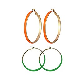 2 Pairs Big Hoop Earrings for Women Statement Gold Plated Enamel Round Circle Round Glazed Earrings Stud Party Cute Candy Jewelry-orange green