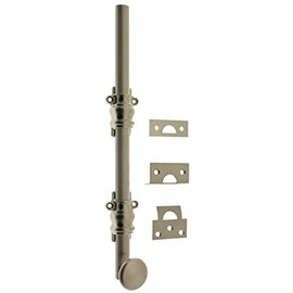 idh by St. Simons 11200-015 Premium Quality Solid Brass Round Knob Ornamental Surface Bolt with 2" Barrel Guide, 8", Satin Nickel