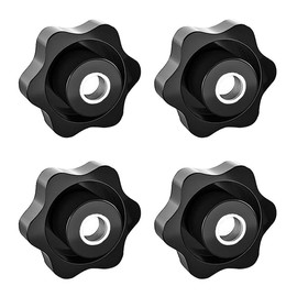 Aifeier ET 4 Pcs 1/4"-20 Inch Knob Black Nylon Screw-On Type Thru Threaded Knob Nuts 6-Star Shape Hand Tighten Clamping Knobs