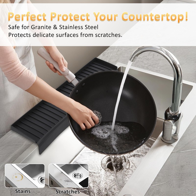 AyNirser Sink Edge Protector with Suction Cup 4"x20", Silicone Sink