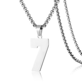 SKQIR Number Necklace for Men Baseball Silver Baseball Jersey Number Pendant for Athletes Number Chain for Boys Sport Stainless Steel（Number：7