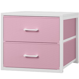 BOLUO Stackable Storage Drawers Closet Organizers and Storage Fabric Pink 2 Drawer Dresser for Bedroom Modern