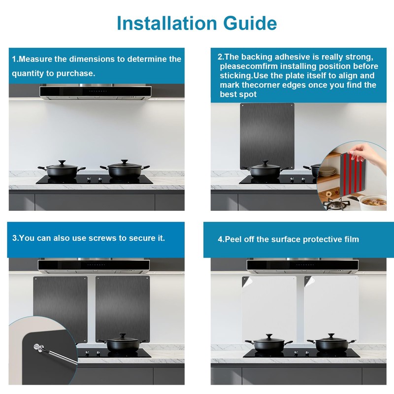 Stainless Steel Stove Backsplash, Kitchen Splatter Shield Black 12"x16"