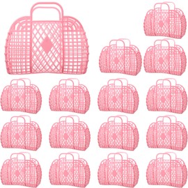 Hsei 16 Pcs Girls Jelly Purse Jelly Bags Easter Basket Reusable Jelly Beach Bag Plastic Beach Tote Gift Basket for Kid Girl(Pink)