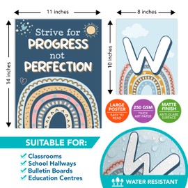 Decorably 15 Boho Classroom Decor, Welcome Posters for Classroom Posters High School, Welcome Poster for Classroom, Boho Rainbow Classroom Decor for Teachers Classroom Welcome Sign for Classroom Decor