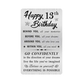 MOQIYXL Happy 13th Birthday Card for Boy Girl, Small Engraved Wallet Card for 13 Year Old Birthday Gifts
