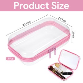 Chanumetal 2 Pack Clear Hard Shell Zipper Case, Clear Zipper Case, Storage Box, Travel Bag Makeup Bag for Cosmetics Office Supplies Small Items Accessories (Small)