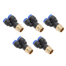 HOPESPANNER Push to Connect Air Fittings 1/4" Y Type Air Line Quick Joint Plastic Metal 1/4"BSPT 5 Pcs Blue Black