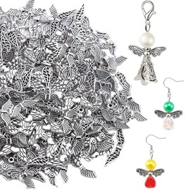 HERZWILD 100g Metal Angel Wing Charms, Tibetan Wing Spacer Beads Silver Fairy Wing Spacers for Earring Bracelet Pendants Necklace Jewelry DIY Craft Making