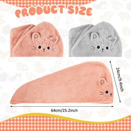 Tatuo Pack of 2 Microfibre Hair Towel Wraps Absorbent Hair Towel Quick-Drying Hair Turban Anti Frizz Hair Towel Hair Drying Towel for Women (Dark Pink, Blue Grey, Cat)