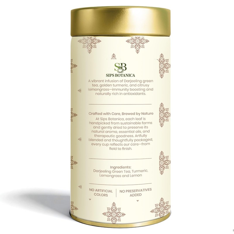 SIPS BOTANICA Darjeeling Green Tea Bags with Turmeric and Lemongrass