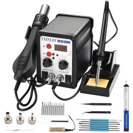 TXINLEI 8586 110V Solder Station, 2 in 1 Digital Display SMD Hot Air Rework Station and Soldering Iron, 12pcs Different Soldering Tips, Tweezers,Desoldering Pump,700W 480℃