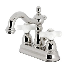 Kingston Brass KB1606PX Heritage 4-Inch Centerset Bathroom Faucet with Plastic Pop-Up, Polished Nickel