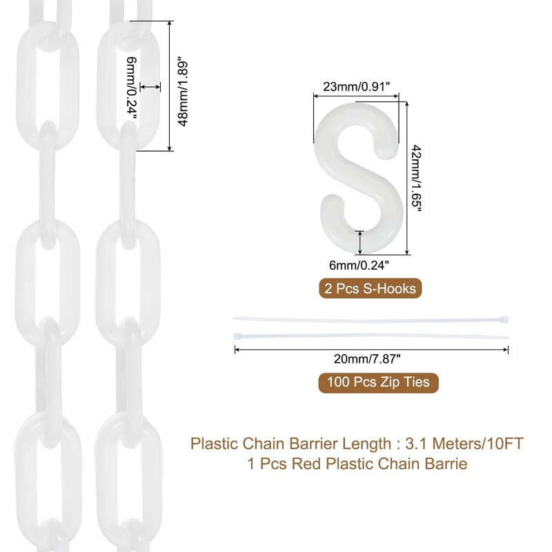 sourcing map Plastic Chain 10 FT/3.1 M, Safety Chain White