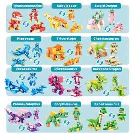 RUVARA Dinosaur Party Favors Building Set - 417 PCS Blocks STEM Toys, 12 Pack 36 Models, for Birthday Goodie Bag Stuffers, Classroom Prizes, Easter for Boys Girls Ages 6-12