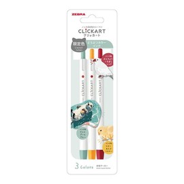 ZEBRA Clickert Retractable Water Based Color Pens, Animal Colors, Set of 3 Colors, Piyo Peepy Puka Puka