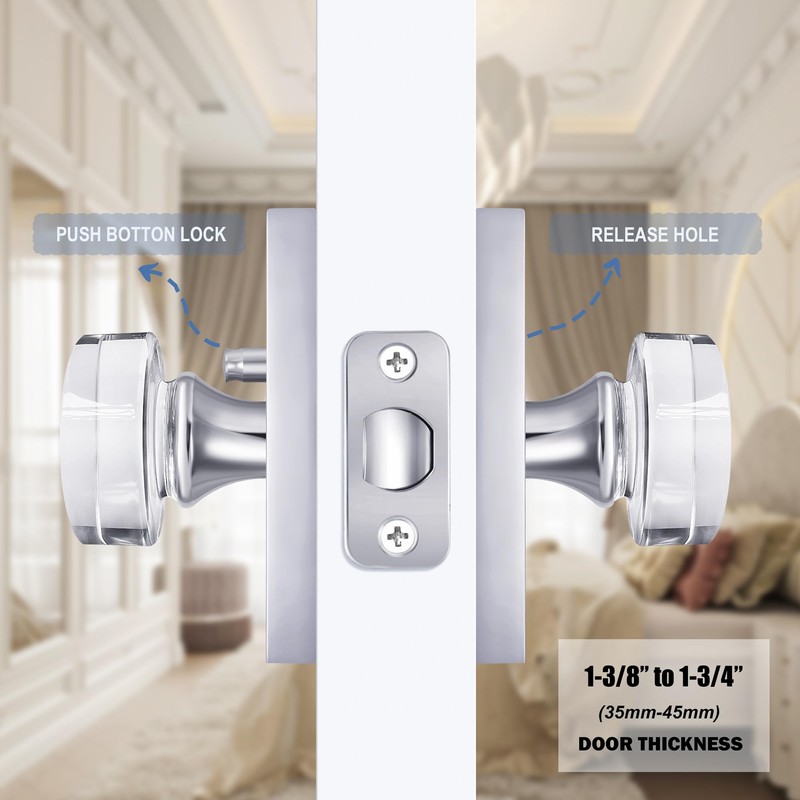 Newlaking Glass Door Knobs Polished Chrome,Privacy Crystal Door Knob with