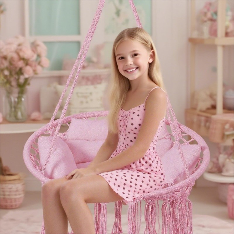 Goutime Hammock Chair, Macrame Hanging Swing Chairs with Cushion and