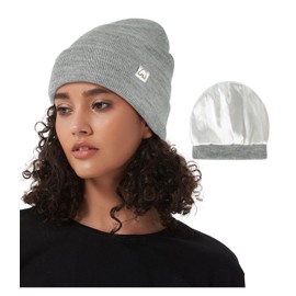 Hat Hut Satin Lined Beanie for Women Men Winter Hats for Women Silk Lining Slouchy Beanie Ski Hat Warm Unisex Cuffed Beanie (Light Grey Heather)