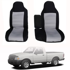 Priprilod 2Pcs Front Black & Gray Cloth 60/40 High Back Bench Seat Cover Compatible with Ford Ranger 2004 2005 2006 2007 2008 2009 2010 2011 2012 (Without Console Sleeve)